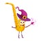 Cartoon saxophone wizard character with magic wand