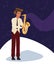 Cartoon saxophonist, Jazz music band design