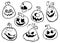 Cartoon scary Jack O\\\' Lantern pumpkins set outlined