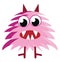 Cartoon of a scary pink furry creature with canine teeth  color drawing or illustration