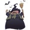 Cartoon scary witch with broom and owl