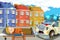 Cartoon scene with ambulance car and people near the  building - illustration for children kids