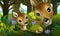 Cartoon scene with animals family of deers in the forest illustration