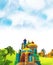 Cartoon scene with beautiful medieval castles - far east kingdom - with space for text - illustration for children