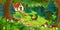 Cartoon scene with beautiful rural brick house in the forest on the meadow