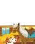 Cartoon scene with cheerful goat and horse having fun on the farm - illustration for children