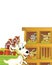 Cartoon scene with cheerful goat and rabbits having fun on the farm - illustration for children