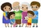 cartoon scene with children father mother grandfather grandmother grandma grandpa family illustration for children