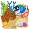 cartoon scene with coral reef with swimming happy fish isolated element illustration for children