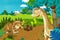 Cartoon scene with dinosaur apatosaurus diplodocus brontosaurus with some other dinosaur in the jungle - illustration for children