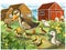 Cartoon scene with ducks in nature fairy tale scene illustration for children