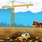 Cartoon scene with excavator digger on the street near the building on the construction site - illustration for children kids