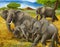 Cartoon scene with family of elephants safari