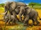 Cartoon scene with family of elephants safari illustration for children