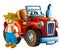 Cartoon scene with farmer and his tractor - white background