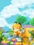 Cartoon scene forest animals friends fishing illustration