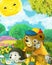 Cartoon scene forest animals friends fishing illustration