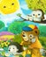 cartoon scene forest animals friends fishing illustration