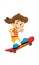 cartoon scene with girl on a skateboard training learning isolated illustation for kids