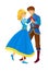 Cartoon scene with happy couple prince and princess dancing illustration for children