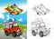 Cartoon scene with happy off road car on the road and plane flying with coloring page