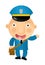 Cartoon scene with happy policeman on duty talking to radio on white background - illustration