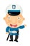 Cartoon scene with happy policeman on duty talking to radio on white background - illustration