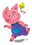 Cartoon scene with happy running little pig - on white background