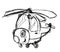 Cartoon scene with helicopter sketch draft illustration