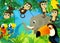 cartoon scene with jungle and animals being together with tucan bird illustration for children