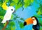 cartoon scene with jungle and animals being together with tucan bird illustration for children