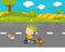 Cartoon scene with kid skating on the road