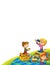 Cartoon scene with kids in the park on the grass having picnic - on white background - template with space for text - illustration