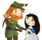 Cartoon scene king or prince archer and princess