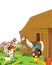 Cartoon scene with many animals having fun on the farm on white background - illustration for children