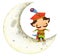 cartoon scene with medieval man like nobleman prince or merchant living on the moon isolated illustration for children
