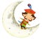 cartoon scene with medieval man like nobleman prince or merchant living on the moon isolated illustration for children