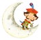 cartoon scene with medieval man like nobleman prince or merchant living on the moon isolated illustration for children