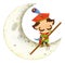 cartoon scene with medieval man like nobleman prince or merchant living on the moon isolated illustration for children