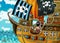 Cartoon scene with pirate ship sailing through the seas with scary pirates - illustration