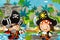Cartoon scene with pirates fighting in the jungle - duel - illustration