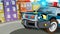 Cartoon scene with police car driving through the city - illustration for childrencartoon scene with police car driving through