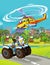 Cartoon scene with police motorcycle vehicle monster truck on the road - illustration