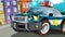 Cartoon scene of police pursuit - policeman car