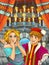 Cartoon scene with prince and princess talking together in the castle room