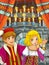 Cartoon scene with prince and princess talking together in the castle room