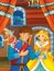 cartoon scene with prince and princess wedding in the castle room illustration