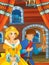 cartoon scene with prince and princess wedding in the castle room illustration