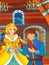 cartoon scene with prince and princess wedding in the castle room illustration