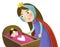 Cartoon scene with queen or princess with her baby